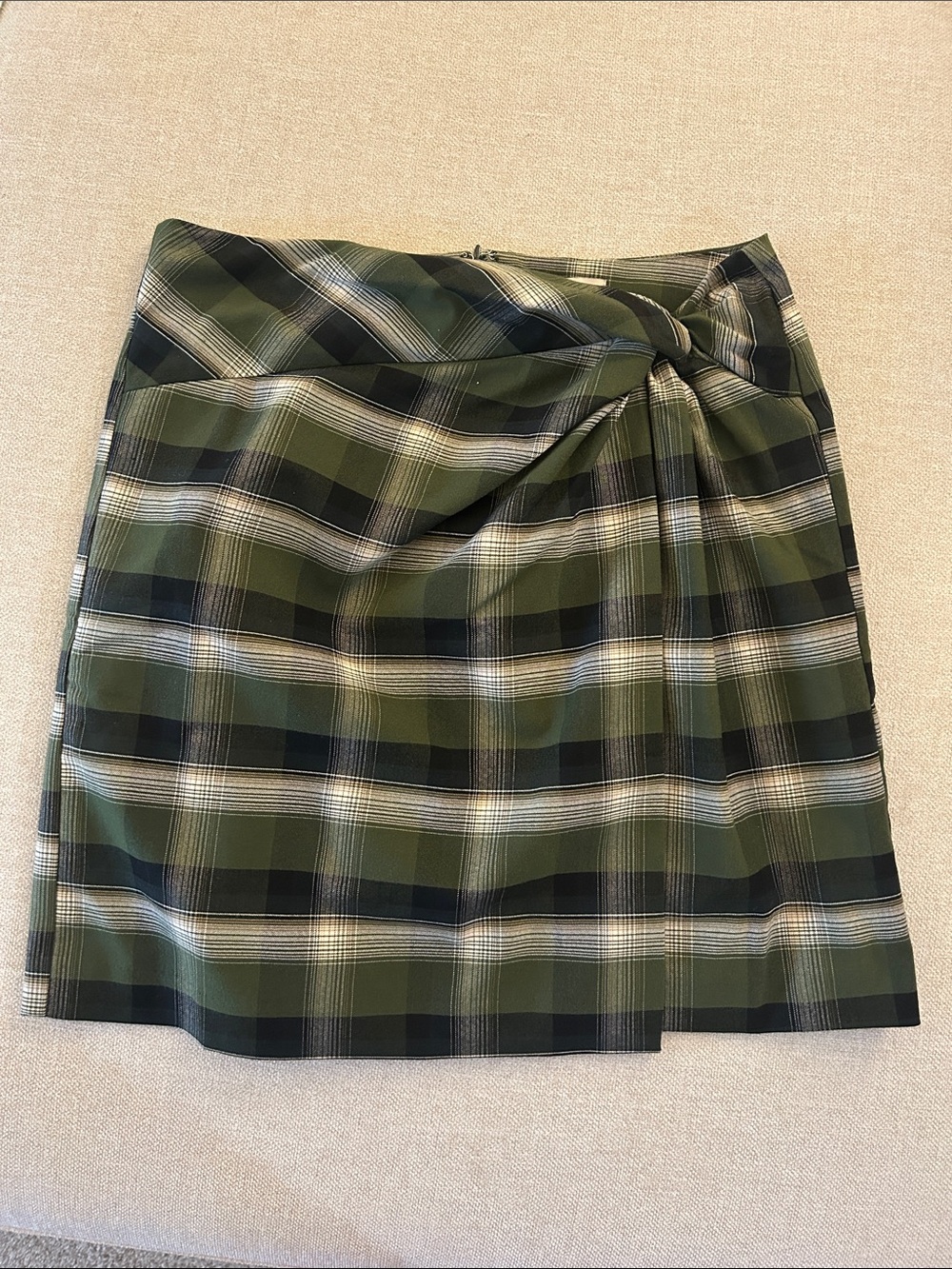 Women’s Olive Plaid Twist-Front Skirt